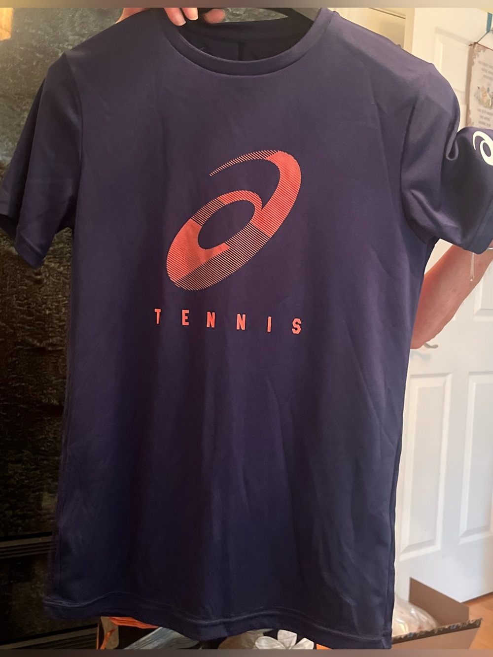 Asics Navy Tee with Coral Tennis Logo